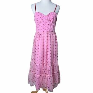 Betsey Johnson Pink Heart Tulle Midi Dress Retro Pinup Romantic Women’s Size 12
